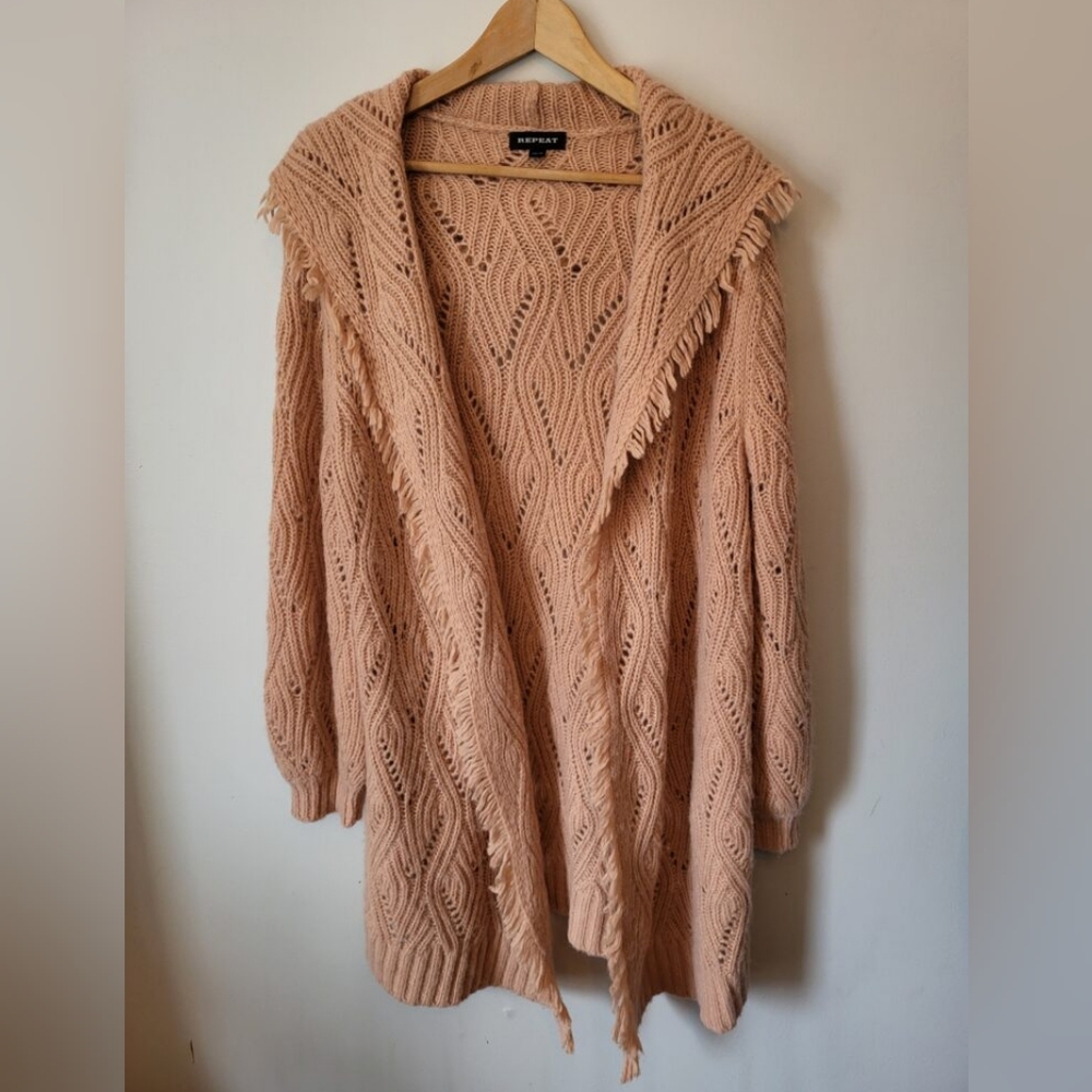 REPEAT Cozy Knit Hooded Loose Knit Sweater in Dusty Creamy Pink